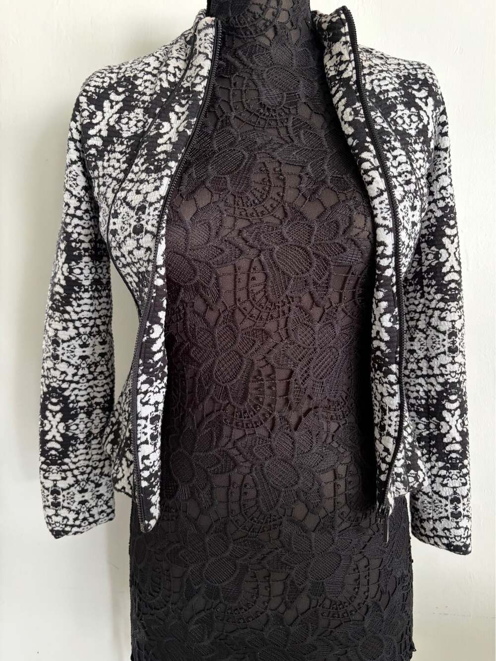 Armani Exchange Black And White Jacquard Print Zip-Up Jacket